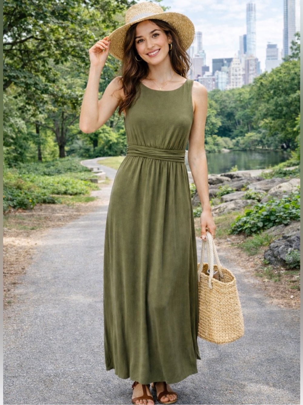 NWT green maxi dress versatile sleeveless soft flowy comfortable preppy dress xs
